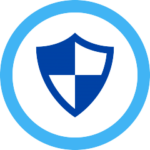 blue shield inside a lighter blue circle