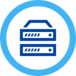 outline of server in dark blue in light blue circle