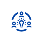 idea symbol with heads around it in blue