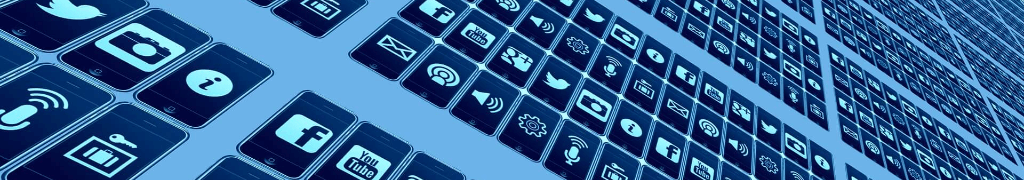 blue_social_heading Email Marketing header for White Horse Domains. Blue social media symbols.